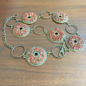 Antique Bronze Chain Belt with Burnt Orange Stones